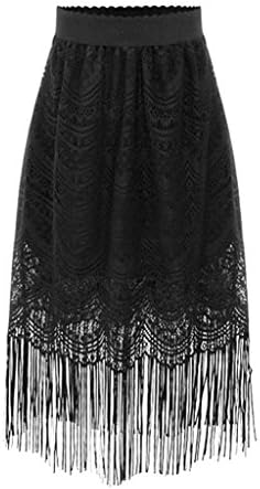 Season Show Womens Flapper Tassel Lined Black Lace Pencil Skirt Dress Short Black 2XL