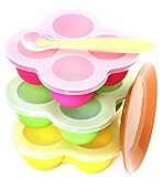 New Baby Food Storage Containers Freezer Trays with Plastic Clip-On Lids - Includes Teaspoon and Plate - BPA-Free, Reusable, Stackable, Dishwasher & Freezer-Safe - Great Baby Shower Gift - 3 Pack