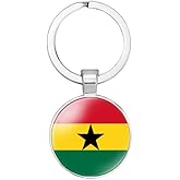 vmcoatdu Ghana National Flag Key Chain Keyring Gift Men Women Keychain Stainless Steel and Inlaid Glass Materials
