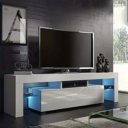 Cocoarm Mobile Porta Tv Moderno In Legno Bianco Con Led E Cassetto 138x45x14 Cm 110v 240v