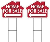 HOME FOR SALE Sign with Arrow 2 Pack - RED -House Shape Corrugated Sign Kit INCLUDES 24