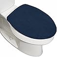 Gorilla Grip Memory Foam Toilet Lid Seat Cover, Stays in Place Elastic Edges, Soft Velvet Bathroom Covers, Universal Fit for Standard Oblong Round Elongated Bath Room Bowl Lids, Washable, Navy Blue