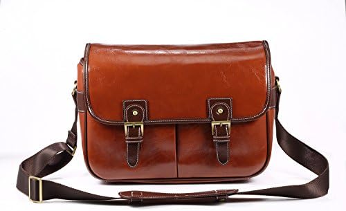 FOSOTO Waterproof Vintage PU Leather DSLR Camera Case Shoulder Bag Fit DSLR with 2 lenses for Canon EOS Nikon Sony Fuji Pentax Olympus,Brown