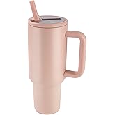 40 oz Insulated Tumbler with Handle,Flip Straw,Lid & Rubber Base Stainless Steel Water Bottle - Leak Proof Vacuum Insulated Mug BPA Free Reusable Travel Cup Gifts for Women/Men (Peach pink40oz)