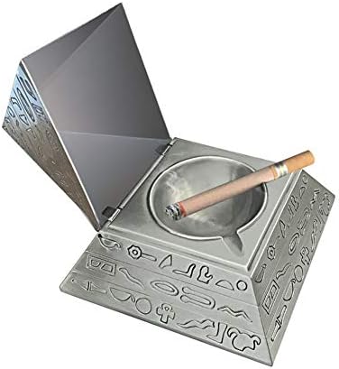 蓋付きのピラミッド灰皿 男性喫煙者銀のためのレトロな葉巻たばこアジア彫刻風アジアン収納袋家の装飾毒バー 日本製 Color Silver