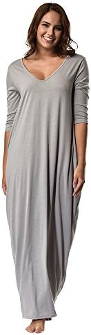 Kangma Women Plus Size Night Dress 3/4 Sleeve V-Neck Casual Long Loose Pajama Night Shirts Nightgowns