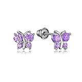 925 Sterling Silver Rhodium Plated Butterfly Cubic Zirconia Stud Screwback Baby Girls Earrings