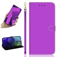 Miagon Mirror Effect Leather Case for iPhone 11,Slim PU Makeup Standing Cover Flip Folding Kickstand Protective Bumper Case,Purple