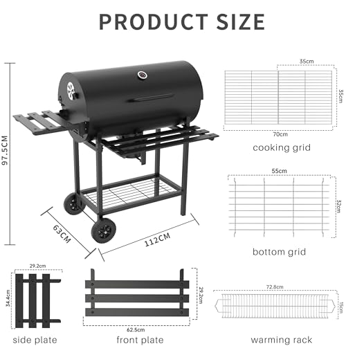 Teeno Charcoal Barbecue with Cooking Rack XXL with Two Shelves, Adjustable Vent, Portable Ball Barbecue with Cover
