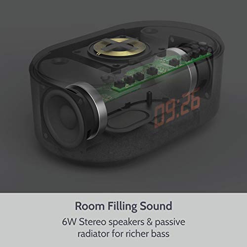 ibox Bedside Radio Alarm Clock with USB Charger, Bluetooth Speaker, QI
