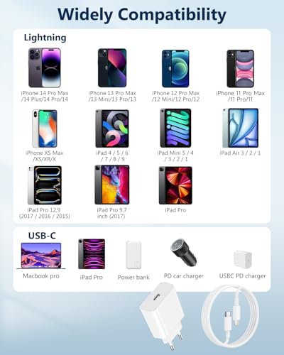 iPhone Charger, 30W iPhone Charger 14 13 12 11 Quick Charger Plug iPhone Adapter with 2M USB C Lightning Cable for iPhone 14 13 12 11 Pro Max/Plus/XS/8/7/iPad/SE