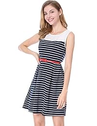 Allegra K - Vestido corto de gasa para mujer, sin mangas, con cinturón