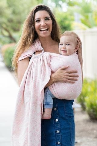 Baby Tula 100% Cotton Ring Sling Baby Carrier, Ergonomic, Adjustable, Front and Hip Carry for 8 – 35 pounds – Keene Rose (Light Pink Floral), L/XL