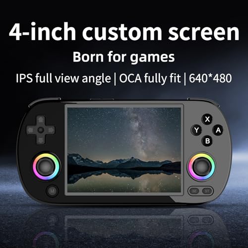 RG40XX H Retro Handheld Game Console RG40XXH Retro Gaming Console with 4-inch IPS Screen Linux System RGB Lighting 64G TF Card and 3200mAh Battery Supports 5G WiFi Bluetooth 4.2 Black