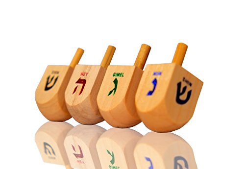 Jerusalem Dreidel Wood Dreidels Medium Sized With English translation Pack of 10