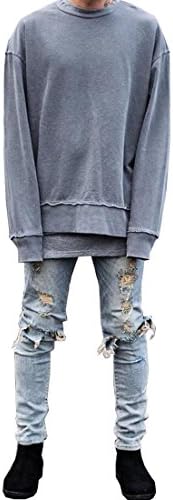 fashciaga Men's Fashion Ripped Knee Skinny Jeans LightBlue 32