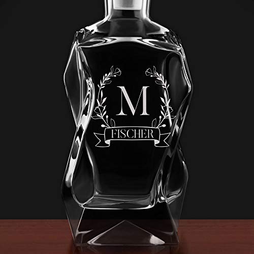 Maverton Whiskey Karaffe + 2/4 / 6er Whiskygläser Set mit Gravur - 700ml Whisky Dekanter - Geschenk zum Geburtstag für Damen - Monogramm 1 – Bild 3