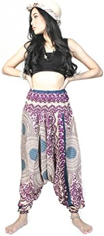Cotton Rose Baggy Pants Mandala Bright Harem Pants For Women Gypsy Yoga Pants Petite (Purple BMbP)