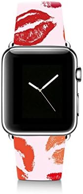 Apple Watch Band (38mm) by VeeDoo, Replacement Watchbands for iWatch Series with Stunning Design Pink Kiss iWatch Leather Strap with Gold Adapters &amp; Buckle