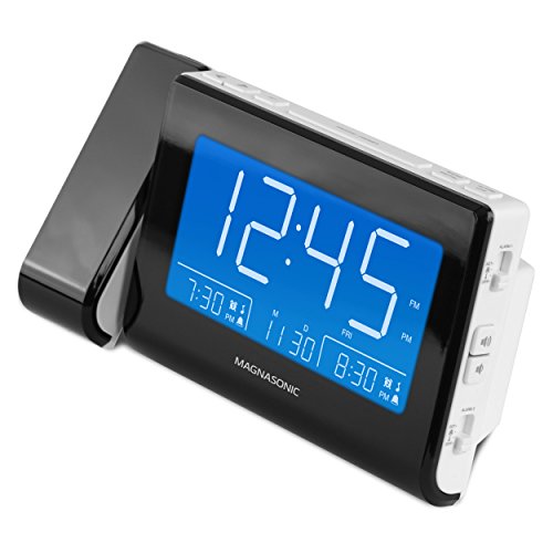 Magnasonic Alarm Clock Radio with USB Charging for Smartphones & Tablets, Time Projection, Auto Dimming, Dual Gradual Wake Alarm, Battery Backup, Auto Time Set, Large 4.8" LED Display, AM/FM (CR64W)