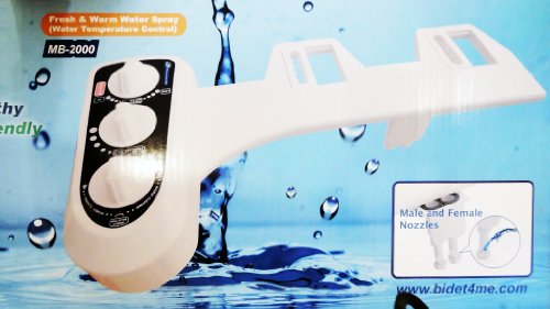 Easy Bidet - "Dual Nozzle" (Nozzle for Male and Female) with Nozzle Self Cleaning Function, Cold and Warm Flash Water, Temperature, Nozzle Select, and Water Pressure Control Knobs, Non Electric Toilet Seat Attachment