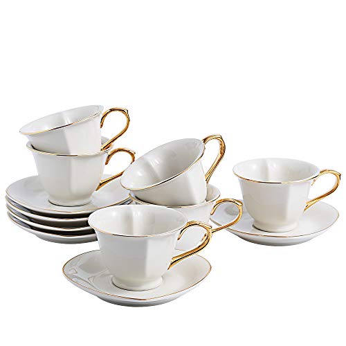 ARTVIGOR Coffee and Tea Service Set Heart Shape Cream White Porcelain Gold Rimmed Gift Box for 6
