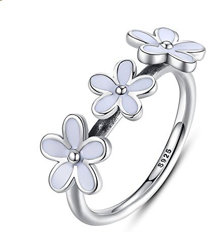 FF Fashion ring Sterling Silver Darling Three Daisy Flowers Ring Fine Jewelry for Women Wedding Rings (7)