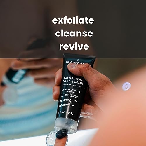 ManCave Men's Face Scrub with Active Charcoal 100 ml – Deep Exfoliating with Willow Bark Extract and Vitamin E – Deep Cleansing, Smooth Skin, Dermatologically Tested, Natural