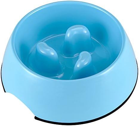 GOGOKING Pet Bowl Food and Water Bowl Round MelamineDog Bowl Stainless Steel Round Pet Food Anti-choke Dog Bowl Slow Food Bowl (blue)