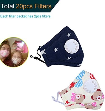 Dodoshop Mouth Mask Anti Pollution N95 Mask for Kids with Valve Replaceable Filter Can Effective Prevention of Allergies Dustproof Mouth Mask 2 Pack + 20pcs Fliters