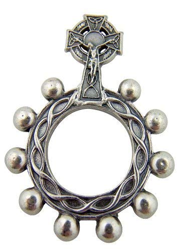 L&M Silver Tone Irish Celtic Cross Crucifix Crown of Thorns 1 3/4-inch One Decade Rosary Ring