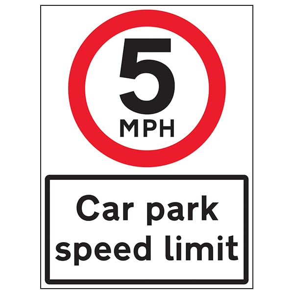 VSafety 5 MPH Car Park Speed Limit - 600x800mm 2mm Rigid Plastic Safety Sign