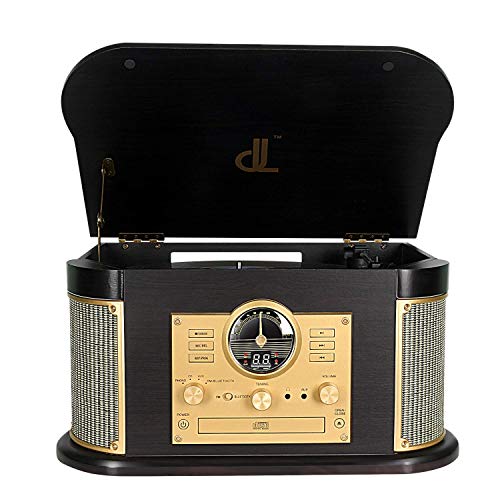 Record Player,DLITIME 3-Speed Vinyl Turntable Built-in 2 Bluetooth Speakers, Headphone Jack/Aux in/RCA/LED/USB/CD/FM/AM Radio Player