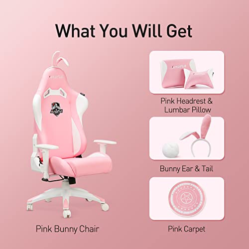 AutoFull Pink Gaming Chair PU Leather High Back Ergonomic Racing Office