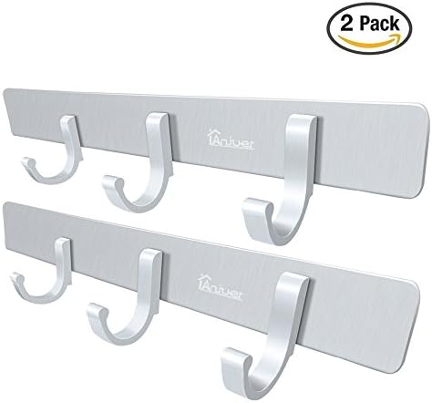 Anjuer 3 Hook Wall Rack, 3M Self Adhesive Aluminum Hanger Garage Storage Organizer (2 Packs)