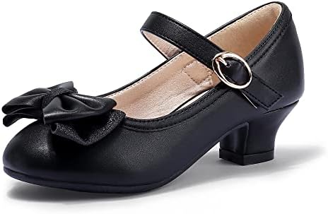 PANDANINJIA Girls Dress Shoes Toddler Heels Ruby Bow Mary Jane Low