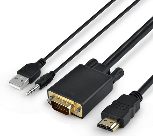 HDMI to VGA Adapter Cable With Micro USB Powered And Audio Cable 1080P Male to Male HDMI to VGA Active Video Converter Cord (6 Feet/1.8 Meters)