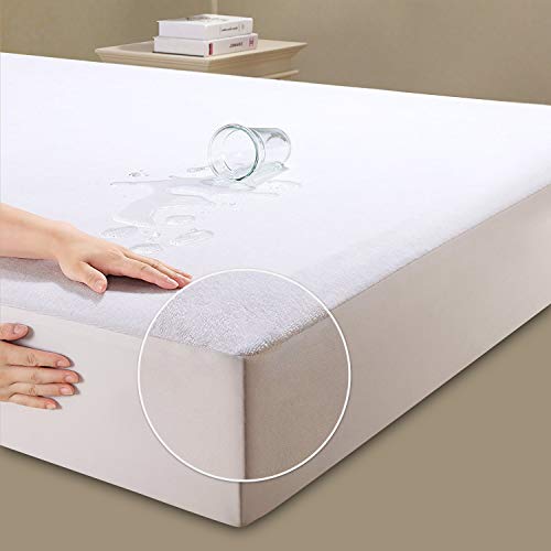 Queen Size Premium 100% Waterproof Mattress Protector-Vinyl Free, Deep Pocket Stretch to 16" Cotton Terry Waterproof Mattress Cover, Safe Fitted Mattress Protector - 10 Year Quality Assurance - Thumbnail 5