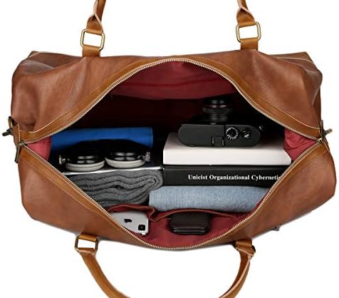 BAOSHA Leather Travel Duffel Tote Bag Overnight Weekender Bag Oversized for Men and Women HB-14 (Brown) 5 BAOSHA Leather Travel Duffel Tote Bag Overnight Weekender Bag Oversized for Men and Women HB-14 (Brown)
