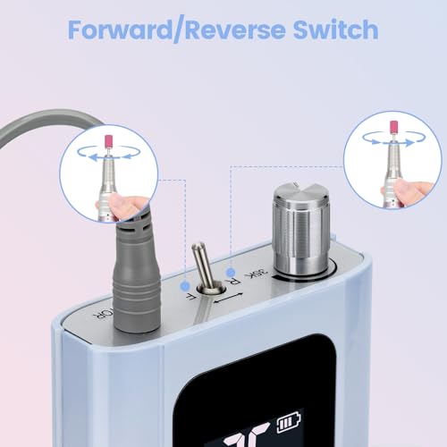 Delanie Professional Nail Drill High Torque 35000 RPM Rechargeable Portable Electric Nail File for Acrylic & Gel, High Speed, Low Heat, Low Vibration, Gradient