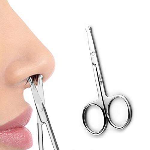 Manual Nose Hair Scissors Facial Hair Trimmer Mini Stainless Steel 3.4'' Scissors for Eyebrows, Nose, Moustache, Beard