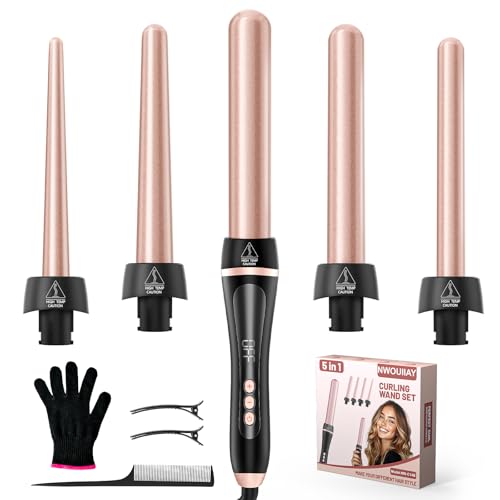 NWOUIIAY Curling Iron 5 in 1 Set Ceramic Curling Iron with Adjustable Temperature 80 °C - 230 °C and LCD Display Wave Straightener for Hair with 9-32 mm Different Irons and Automatic Shut-off