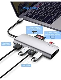 USB C Hub, Nitec 8 en 1 de aluminio Multi puerto adaptador tipo C Combo HUB a HDMI macho (4 K) tipo C pasar, Ethernet, SD Micro Lector de tarjetas y 3 puertos USB 3.0, Gris (Space Grey)