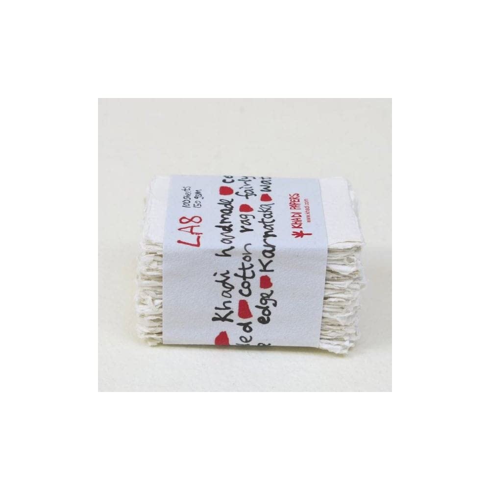 Khadi Papers - Handmade Business Card Size (5cm x 8cm) Paper - White - 150 GSM - 100 Sheets