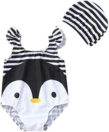 Baby Girl Swimsuit,Mitiy Cute Cartoon Penguin One Piece Swimwear with Swim Hat for 6M-4t Toddler Kid