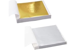 200 Sheets Gold Leaf Sheets, Imitation Gold Foil Silver Leaf Paper Sheets for Nail Art Gilding Crafts Decoration 8.5 x 8 cm