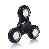Fidget Spinner Toy, Hand Tri Finger Spinner Metal Stainless Steel Bearing Spinner,for ADD, ADHD, Anxiety,and EDC LED Figit Spinner (BLACK)