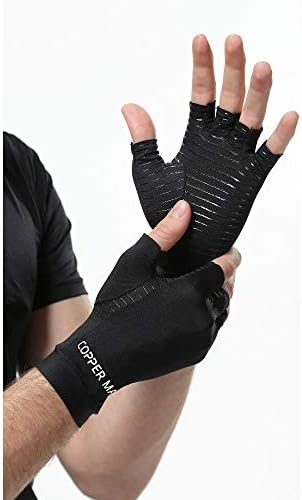 HIGHCAMP Compression Gloves for Arthritis Hands, Copper Infused to Relief Swelling Pain Joints Wrist, Daily Support Raynauds Rheumatoid, RSI, Carpal Tunnel, Computer Typing- Unisex Fingerless, S