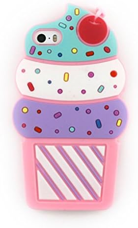 iPhone 5s case HHYCT Cute 3D Cherry Ice Cream Silicone Soft Silicone Protective Case Cover Phone Case for iPhone 5 (pink)