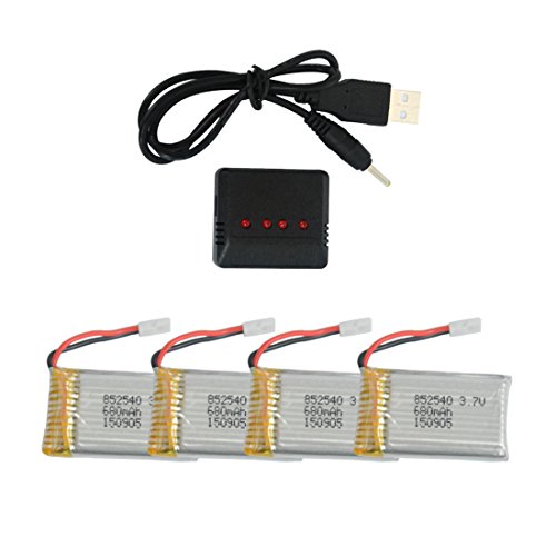 Fly Kool 3.7V 680mAh 20C Lipo Battery 4Pcs and X4 Charger For UDI U45 Syma X5C X5 X5C-1 X5SC X5SC-1 X5SW CX-30W CX-31W RC Quadcopter